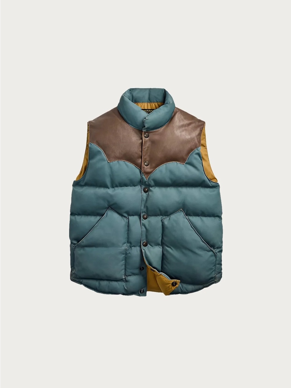 RRL (Double RL) by Ralph Lauren“Stonely” Leather-Yoke Quilted Vest Vintage Blue